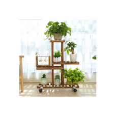 Ahşap Çiçeklik Saksı Standı 4 Katlı Dekoratif Tekerlekli Çiçek Standı